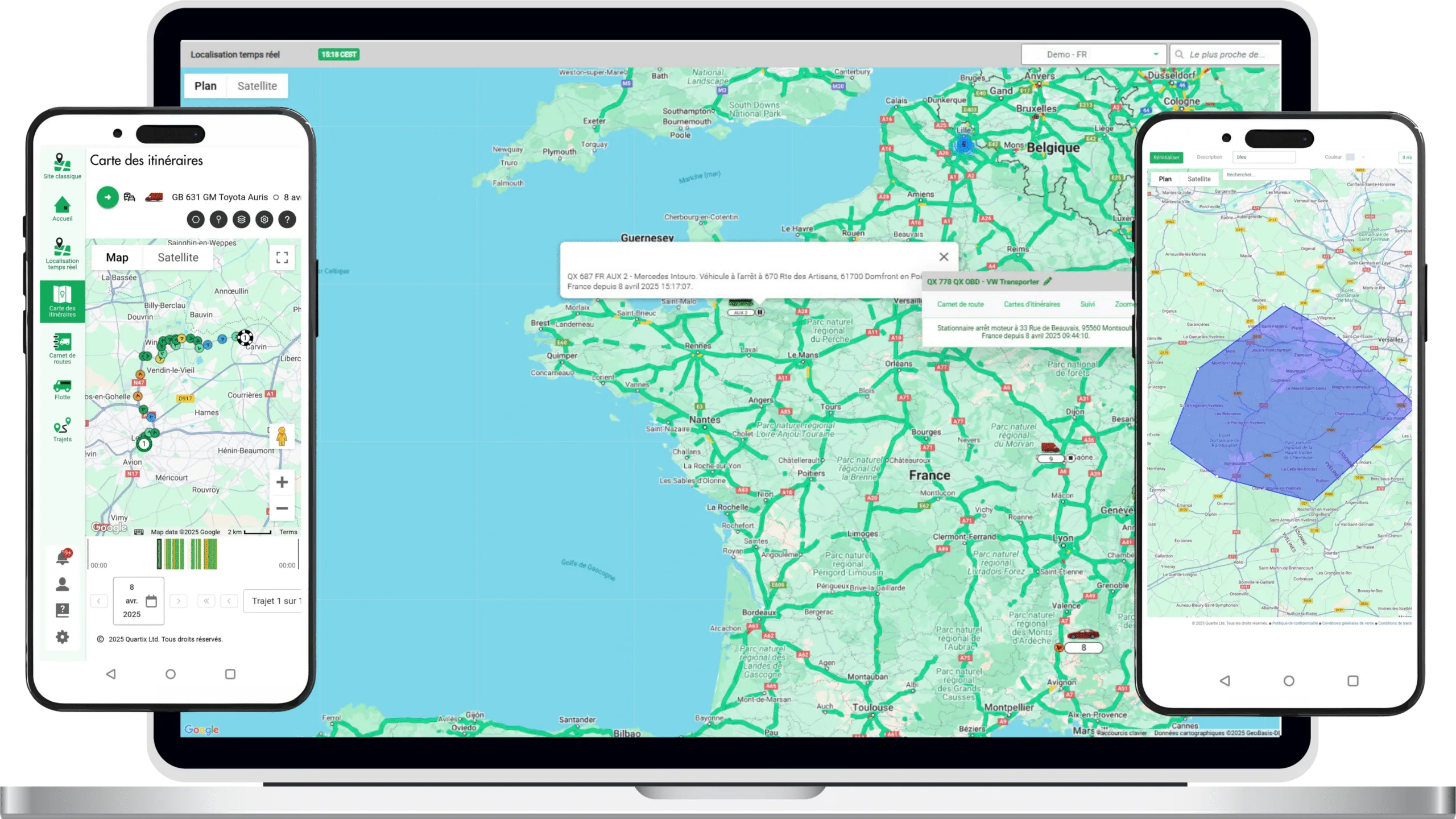 Plateforme de suivi GPS responsive sur ordinateur, tablette et mobile